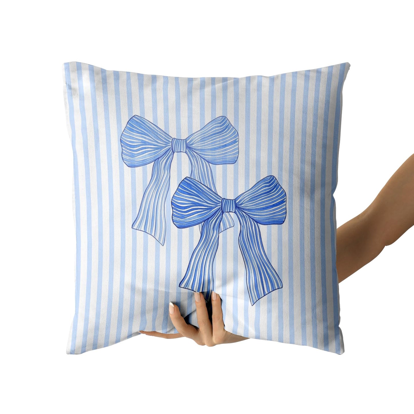 Giwawa Blue Bow Pillow Cover 18x18 Inch Set of 2 Light Blue and White Striped Throw Pillow Covers for Dorm Bedroom Decor, Double Sided Pattern