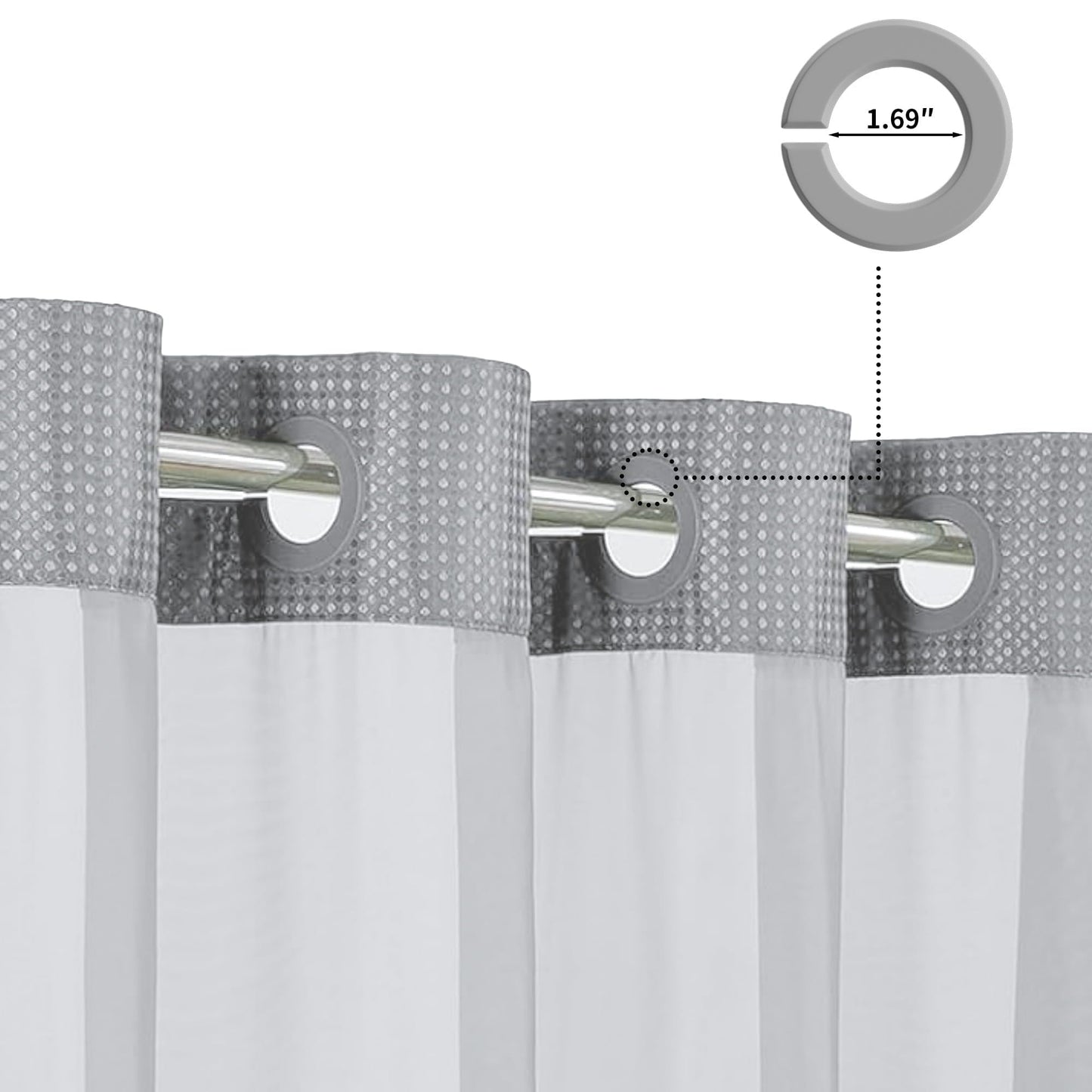 Yiwshcut No Hook Shower Curtain with Grey Sheer Top Window and Inner Liner, Raised Dots Waffle Weave Fabric Shower Curtain, Waterproof Washable Polyester Bath Curtain, Hotel Style, Grey, 72 x 74 Inch