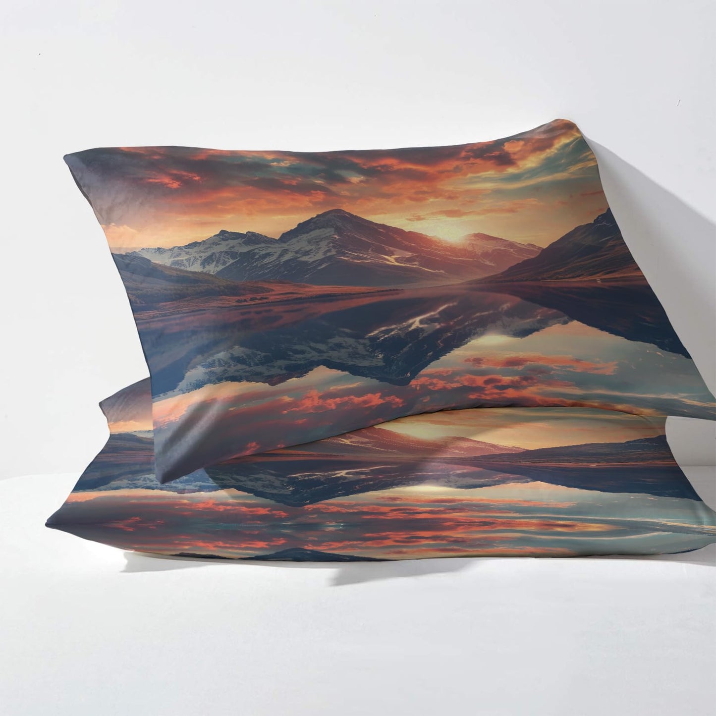 NOGAWA Sunset Mountain Sheets King, Nature Landscape Bed Sheets, Deep Pocket & Soft Microfiber Bedding Sheets & Pillowcases 4 Piece - Fitted Sheet & Flat Sheet & 2 Pillow Cases