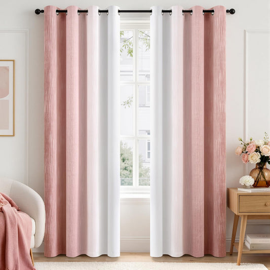 MIULEE Pink and Greyish White Ombre Blackout Curtains, Full Room Darkening Thermal Insulated 84 Inches Long Drapes for Bedroom/Living Room Grommet Window Treatments Modern 52Wx84L, Set of 2