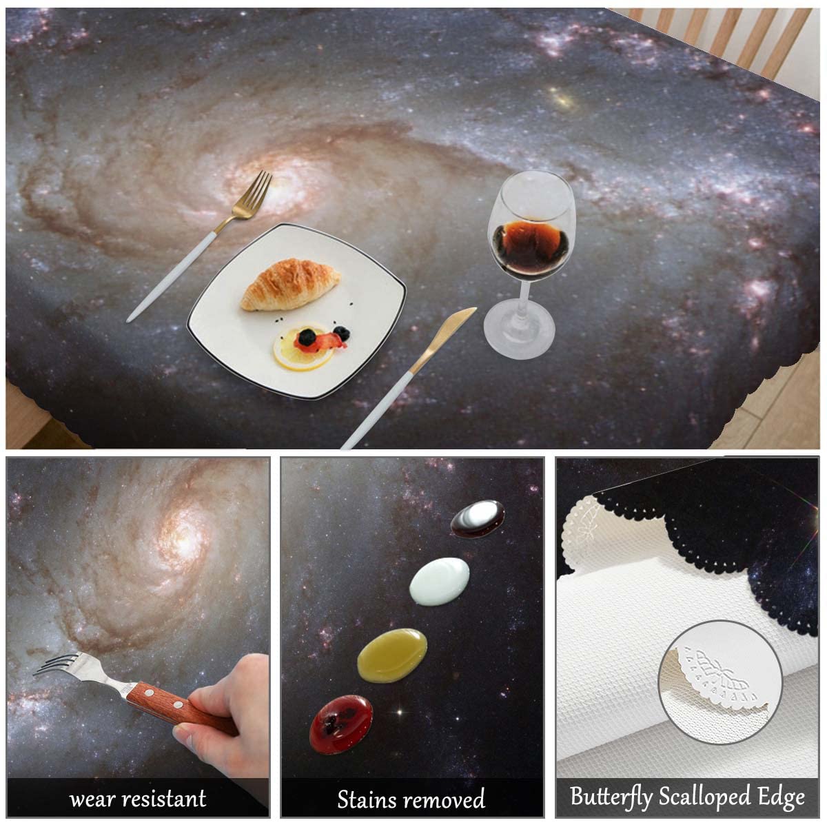 Swono Galaxy Universe Rectangle Tablecloth Spiral Stars Galaxy Space Table Cloth Dining Table Cover for Home Kitchen Restaurant Party Buffet Picnic Wedding, 52x70 Inch