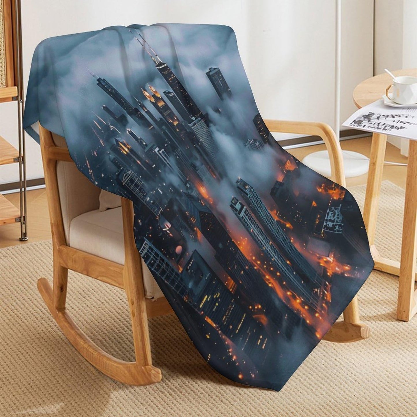HDESDIS Chicago Skyscraper Throw Blanket, Soft Cozy Sky Cloud Skyline Cityscape Blanket for Couch, Sofa, Bed, Warm Decorative Blanket for Women and Men, 50"x60"