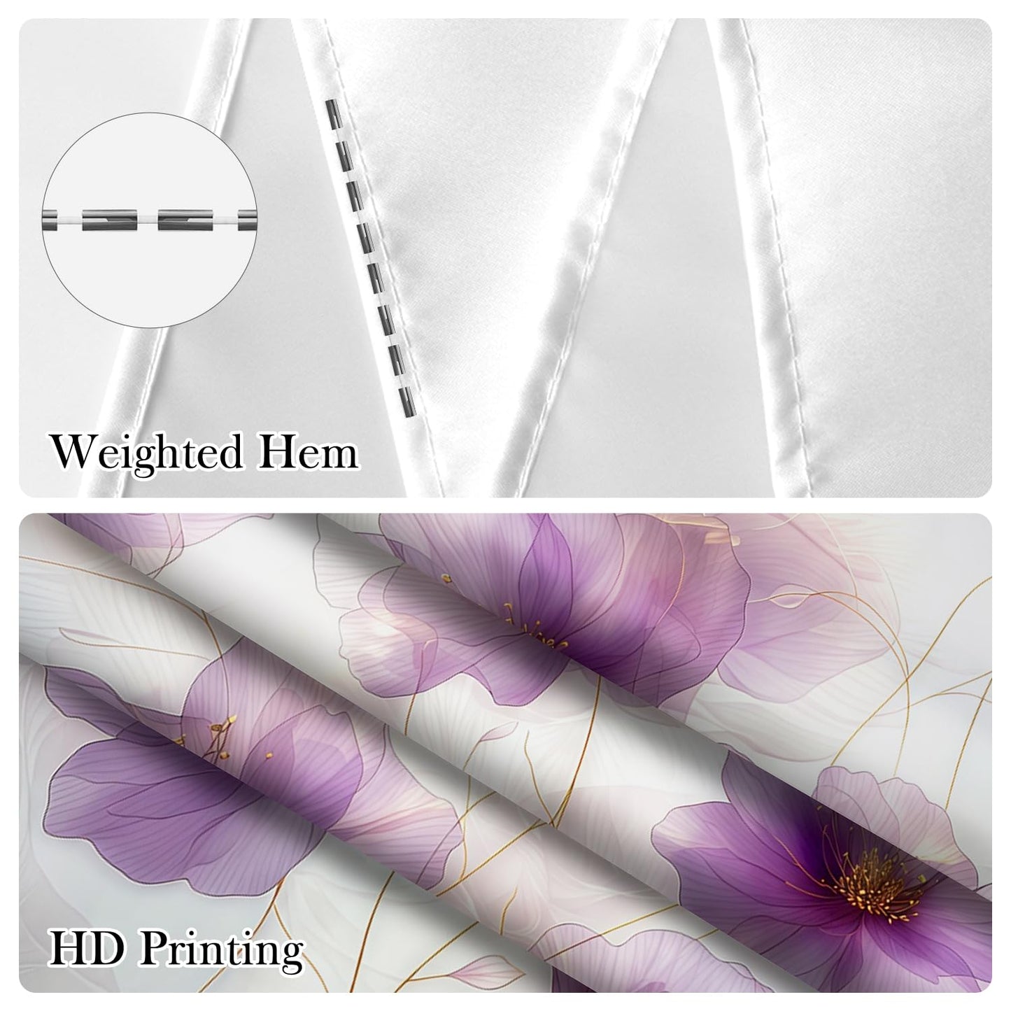 NAEMBCU Purple Floral Shower Curtain with Hooks - 72x72 Inch Waterproof Fabric Bathroom Curtain with Watercolor Abstract Flower Pattern, Washable Bath Curtain for Modern Glam Interiors