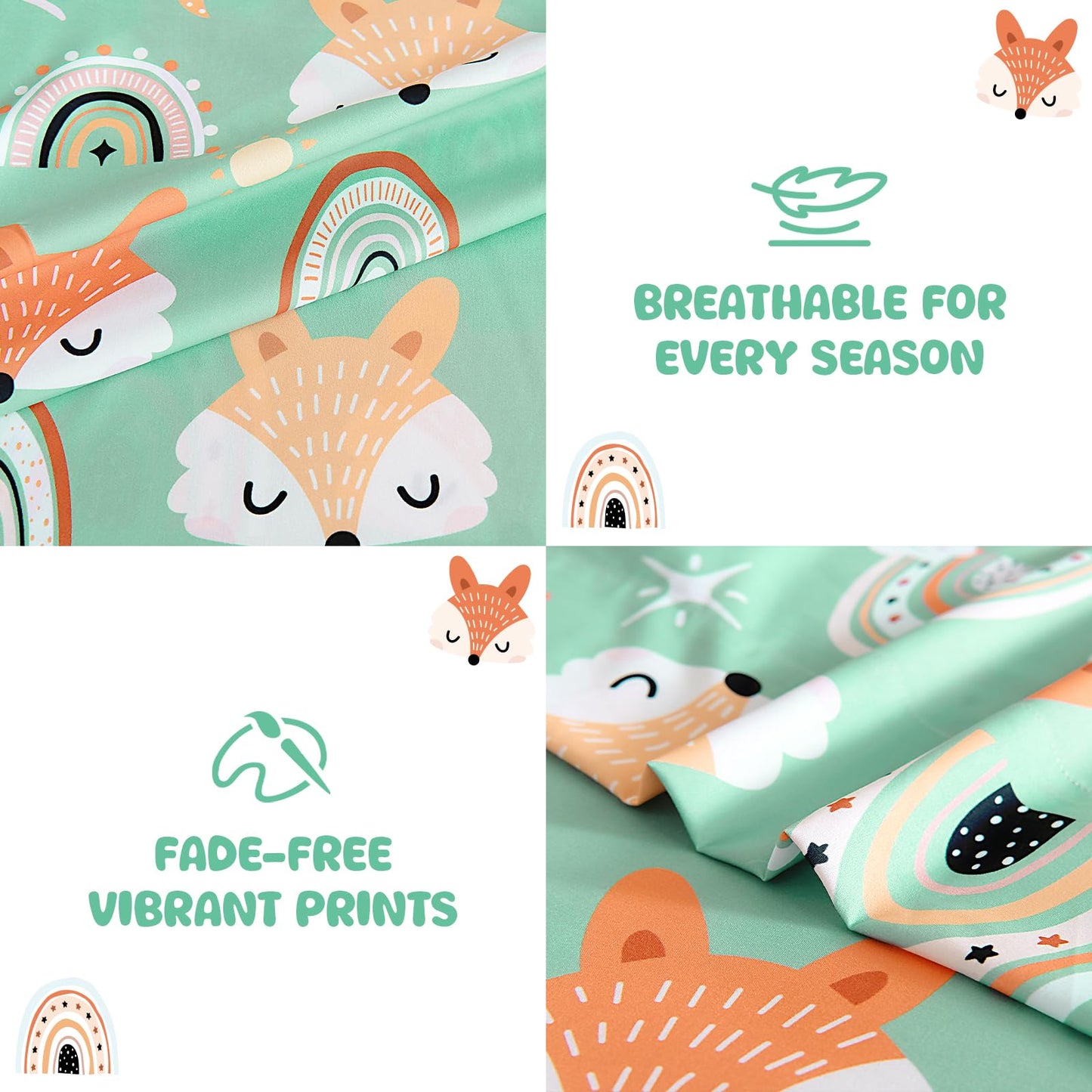 MICORAL Kids Twin Sheet Set, 3 Pieces Sheets for Boys & Girls, Soft Printed Microfiber Bed Sheets, Deep Pocket Cozy Toddler Bedding Set, Fox