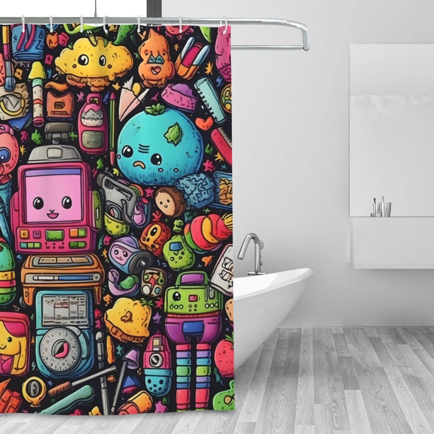 HSYOYO Cartoon Pattern Shower Curtains for Bathroom Waterproof Shower Curtain Set with 12 Plastic Hooks Washable Bathroom Curtain Modern Bathroom Decor 72" W x 72" L