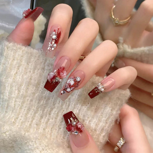 Hkanlre 3D Press on Nails Medium Fake Coffin Nails Tips Full Cover Luxury False Nails for Women and Girls 24PCS