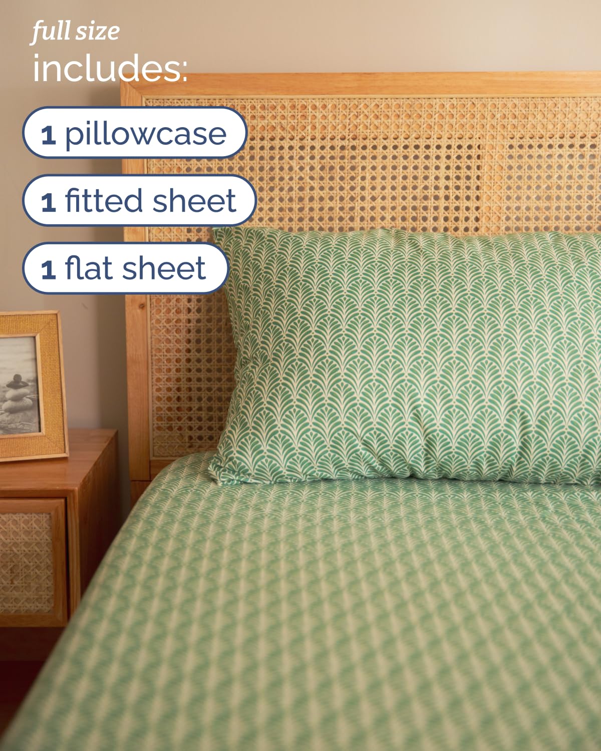 Floral Sheets - Green Floral Bed Sheet Set - 1 Flat, 1 Fitted & 2 Pillowcases w/ Deep Pockets - Comfy, Cozy, Wrinkle & Fade Free - Boho Botanical Bedding - Soft, Breathable & Cooling - Full Size Set