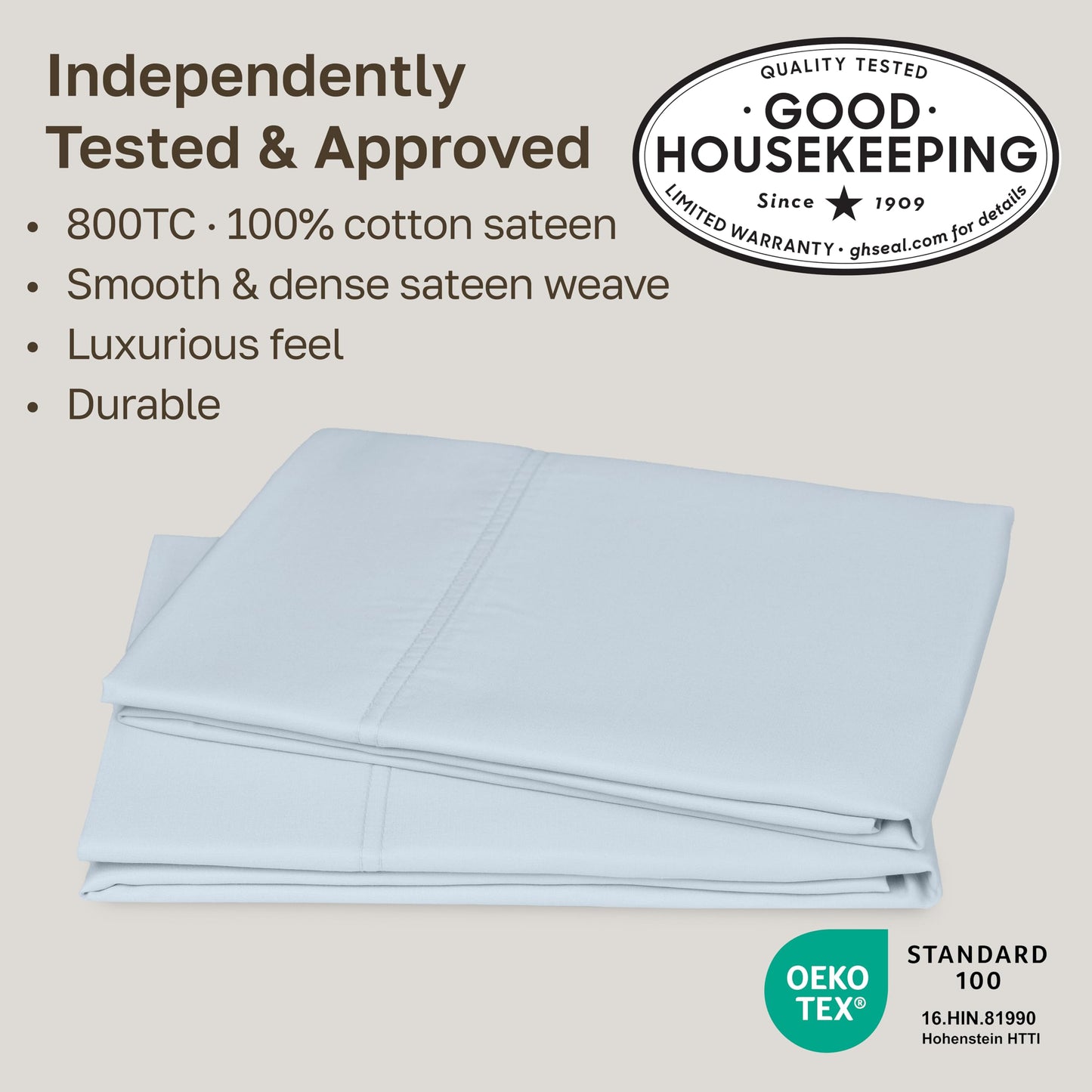California Design Den King Pillow Cases Set of 2 - Luxuriously Soft and Thick 800 Thread Count, Smooth Sateen, Natural 100% Cotton Pillowcases King, Durable - Blue (Grey Tone)