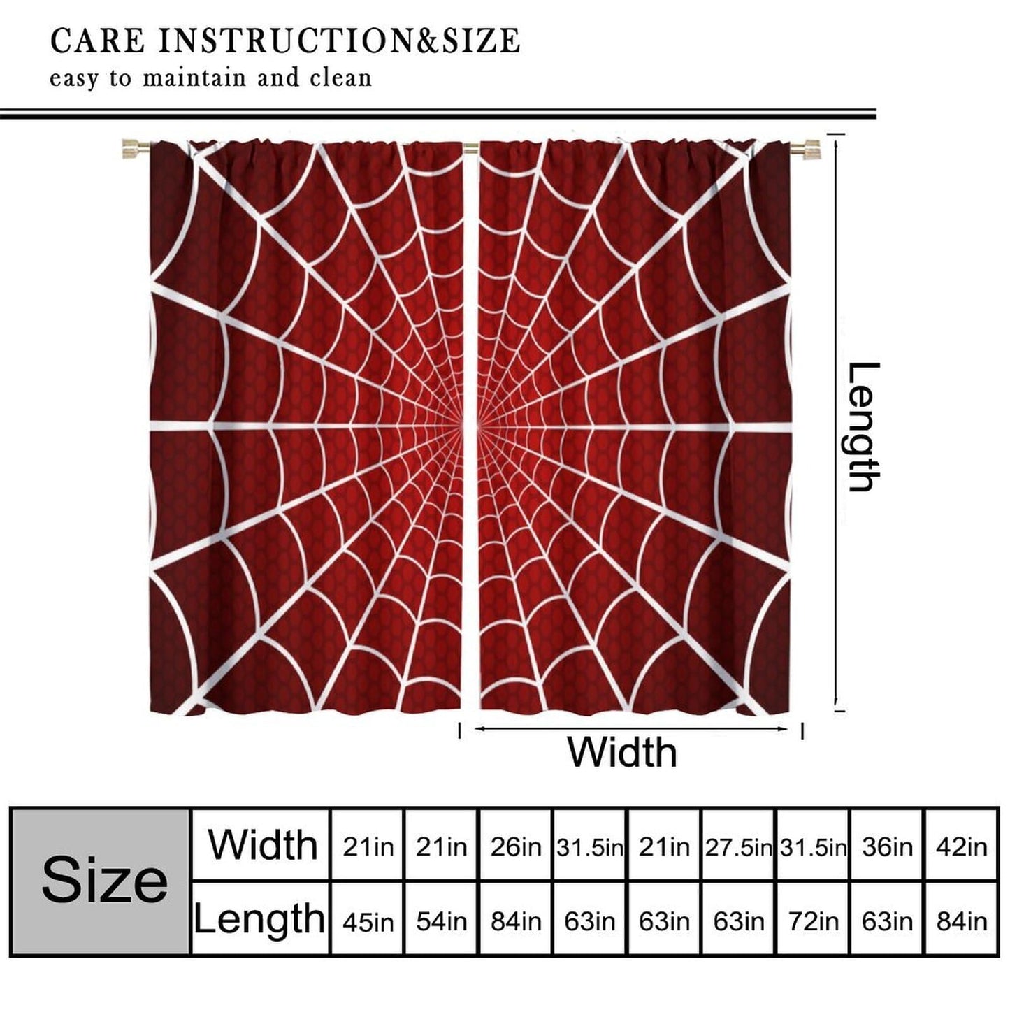 Djaby Red Spider Web Curtain, Scary Spider Web Halloween Theme Print Window Drapes for Kids Baby Nursery Room Bedroom Living Room 42" W X 45" L(No Blackout)