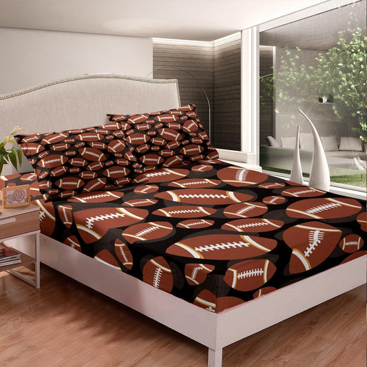 Feelyou Football Bed Sheets Sports Theme Bed Sheet Set for Kids Boys Girls Rugby Game Bedding Set Ball Games Competition Fitted Sheet Bedroom Collection 3Pcs Full Size
