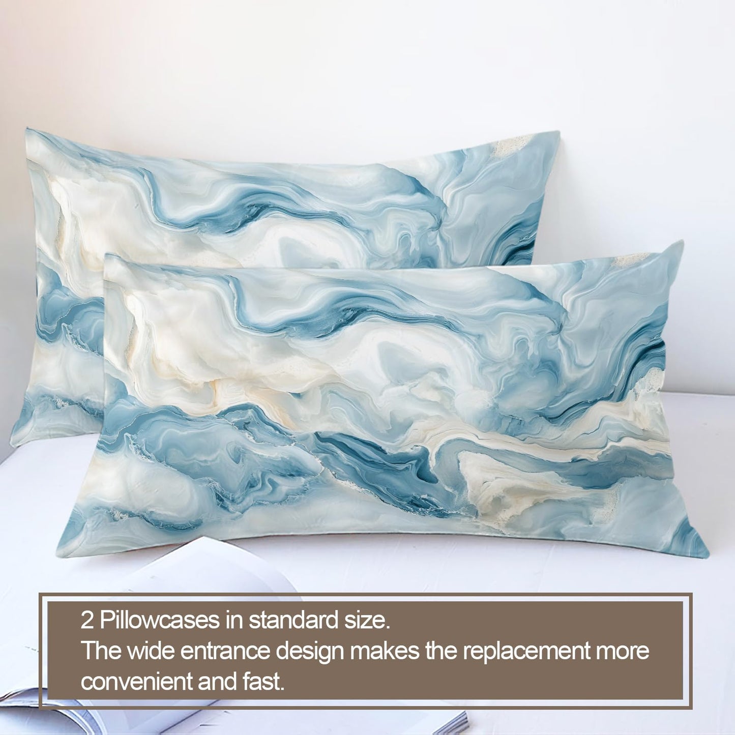 PAISUOQ Marble Bedding Sets Full Blue Marble Comforter Cover with Zipper Ties, Fluid Texture Duvet Cover with 2 Pillowcases, 3 Pieces，Bedroom Decor & Gifts
