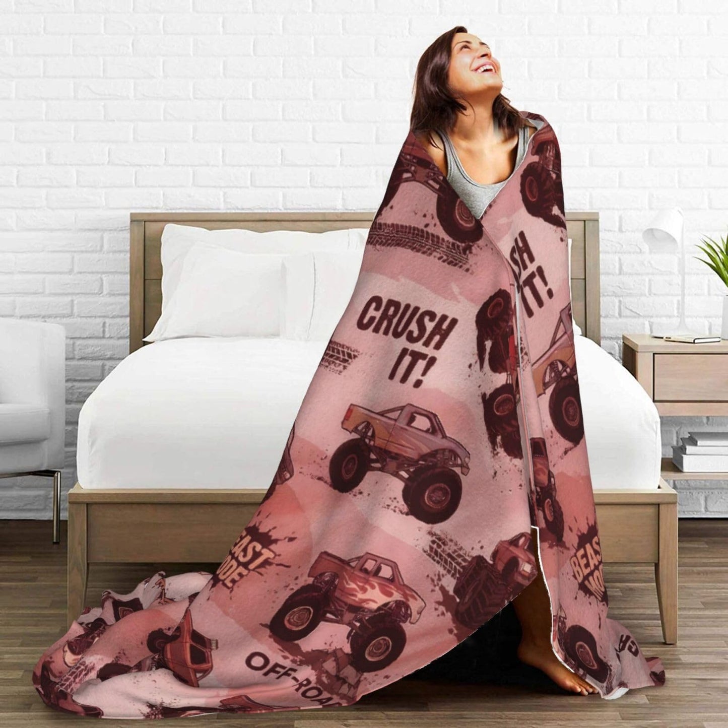 Perinsto Monster Trucks Throw Blanket Ultra Soft Warm All Season Truck Car Lover Gifts Decorative Fleece Blankets for Bed Chair Car Sofa Couch Bedroom 50"X40"