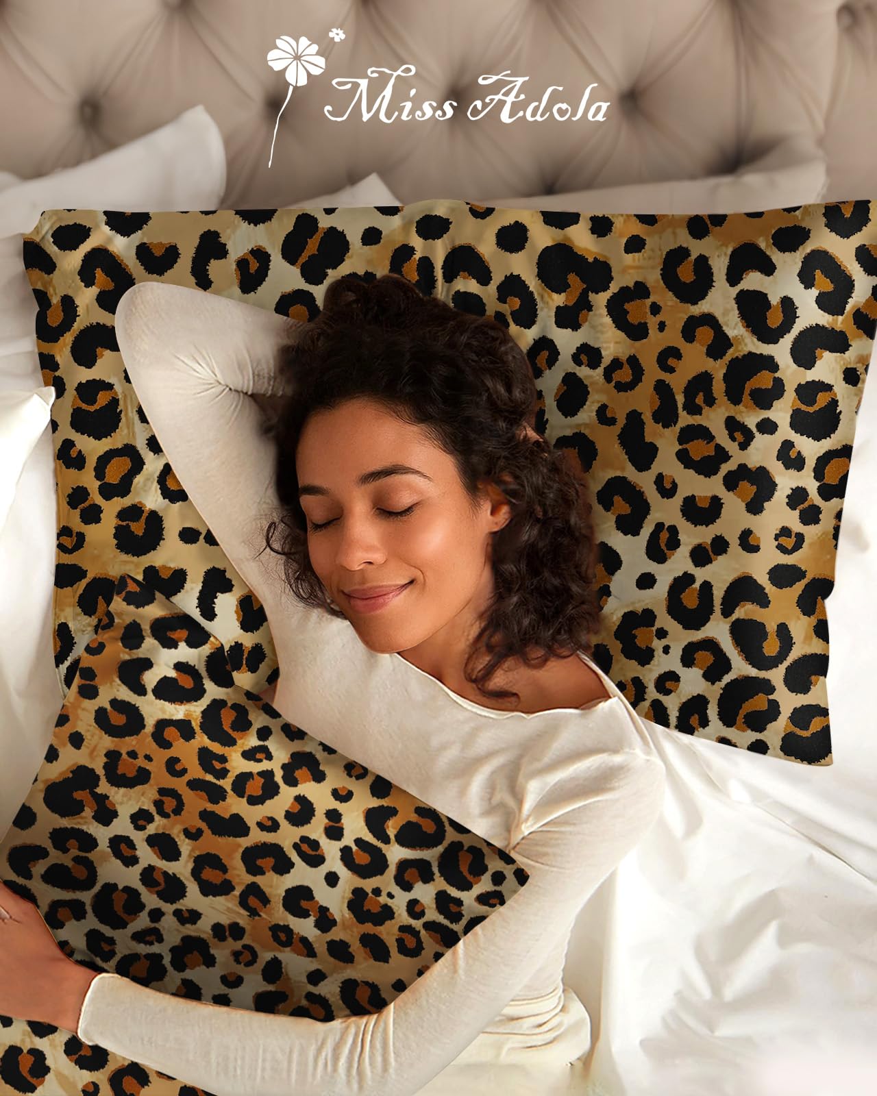 Miss Adola Silk Pillowcase 2 Pack - Pillow Cases 20" x 30" Queen Size Set of 2 for Hair and Skin Smooth Soft Breathable with Hidden Cute Zipper Cooling Pillow Covers for Sleeping, Leopard