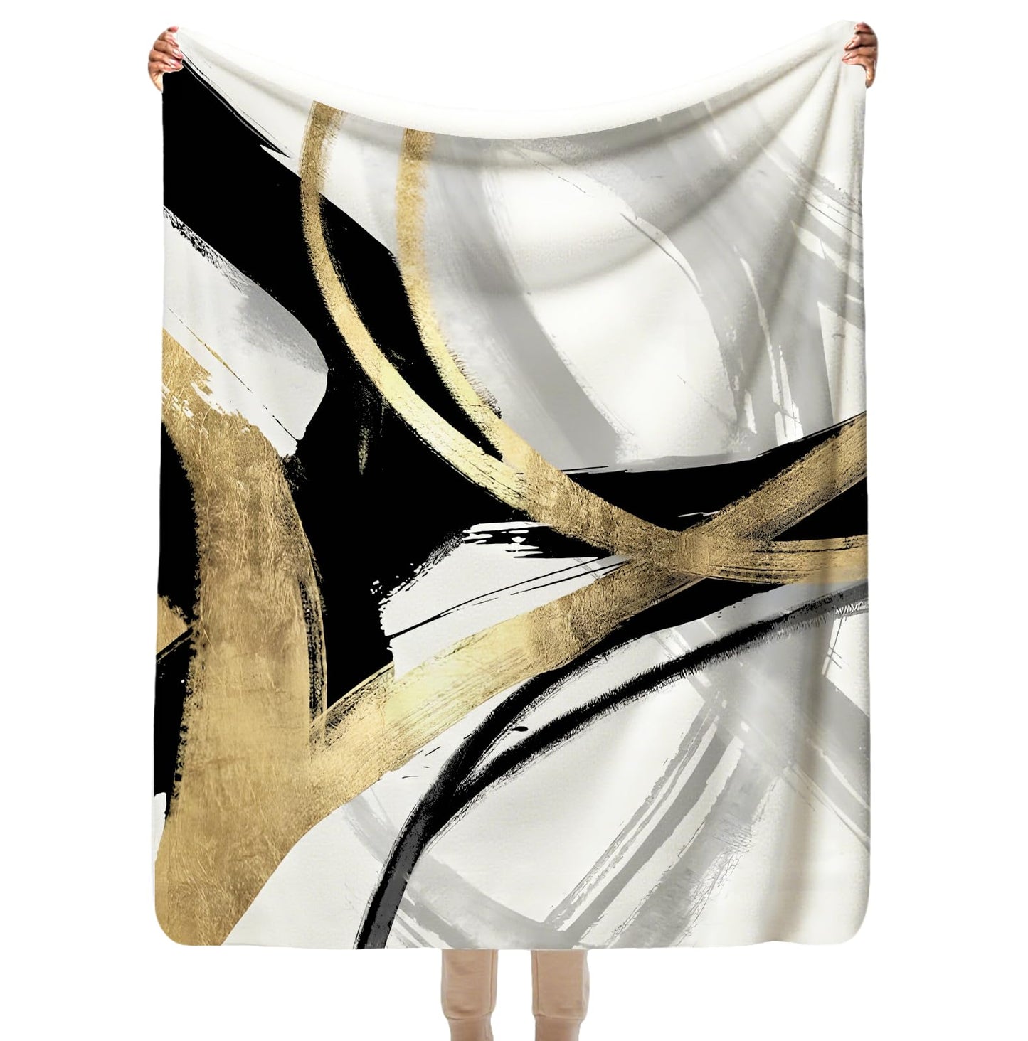 SPBL&L Black White and Gold Abstract Blanket, Minimalist Modern Ink Line Throw Blanket for Bed Couch Bedroom Living Room, Modern Room Home Decor