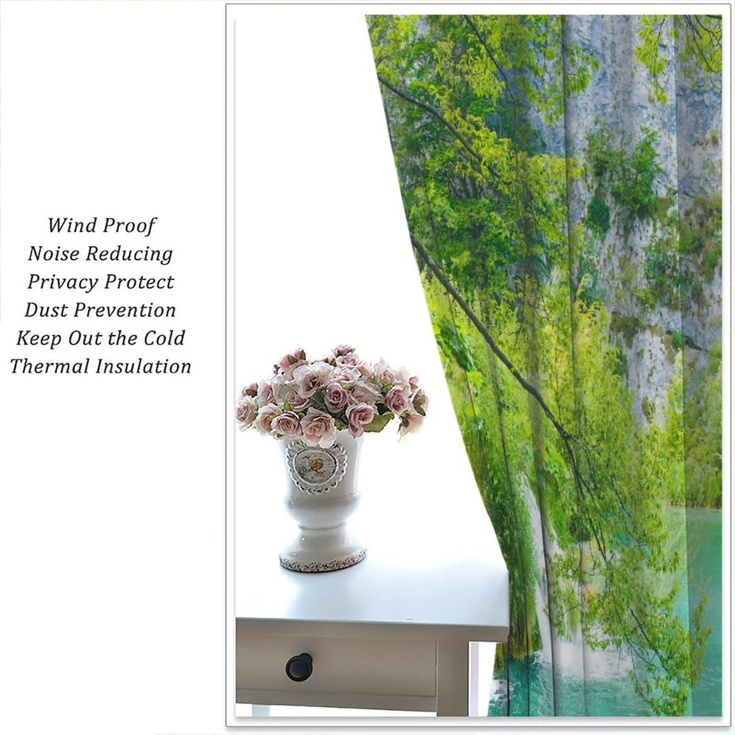 Nanacur Forest Waterfall Curtains, Nature Natural Scenery Rod Pocket Window Treatment for Living Bedroom Office Cafe Kitchen Drapes 41" W X 45" L (No Blackout)