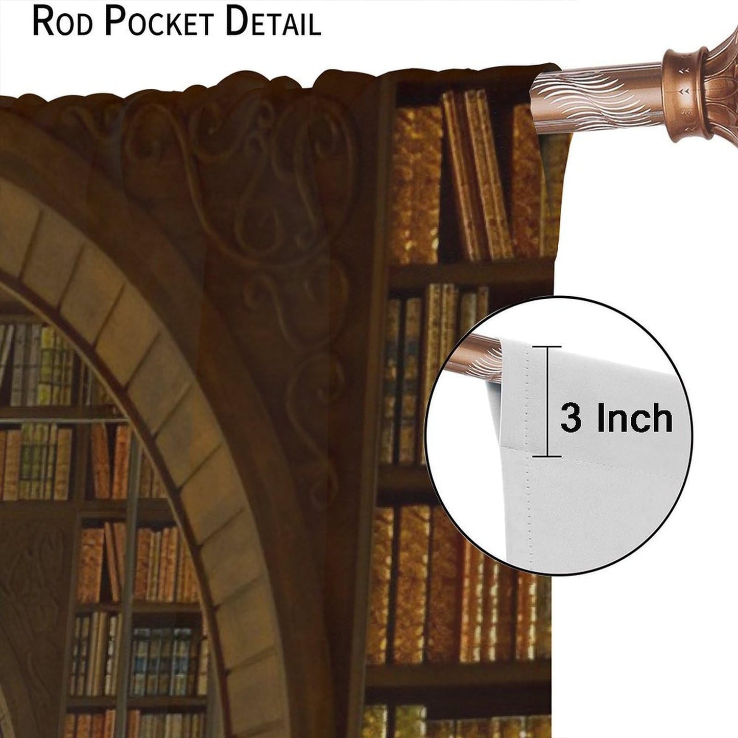 Nsbul Bookshelf Curtains, Vintage Library Books Window Treatments Antique Wooden Bookcase Drapes for Bedroom Living Room, 42" W X 45" L (No Blackout)