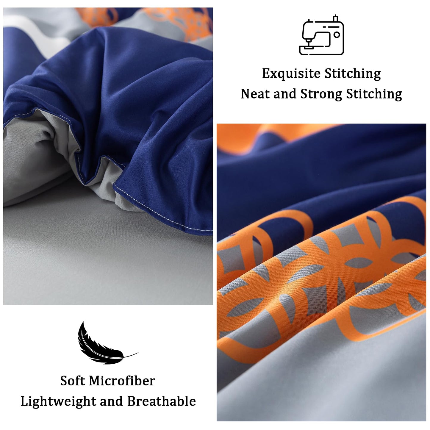 8 Pieces Bed in a Bag Stripe Comforter Set Queen Size,Blue Patchwork Striped Comforter with Sheets Set Soft Microfiber Boho Bedding Sets (Blue,Grey)