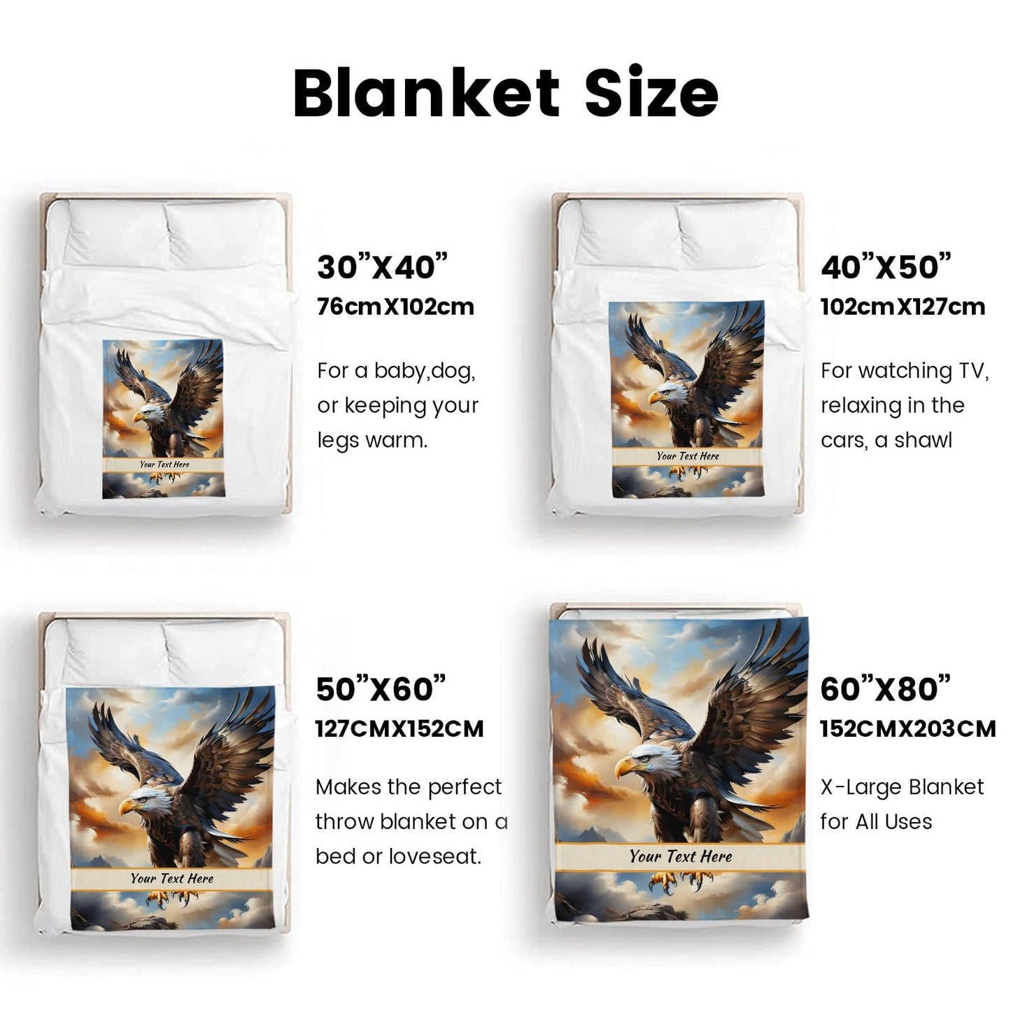 Custom Eagle Blanket, Personalized Throw Blanket for Kids Girls, Fuzzy Soft Blanket Microfiber, 30" x 40"
