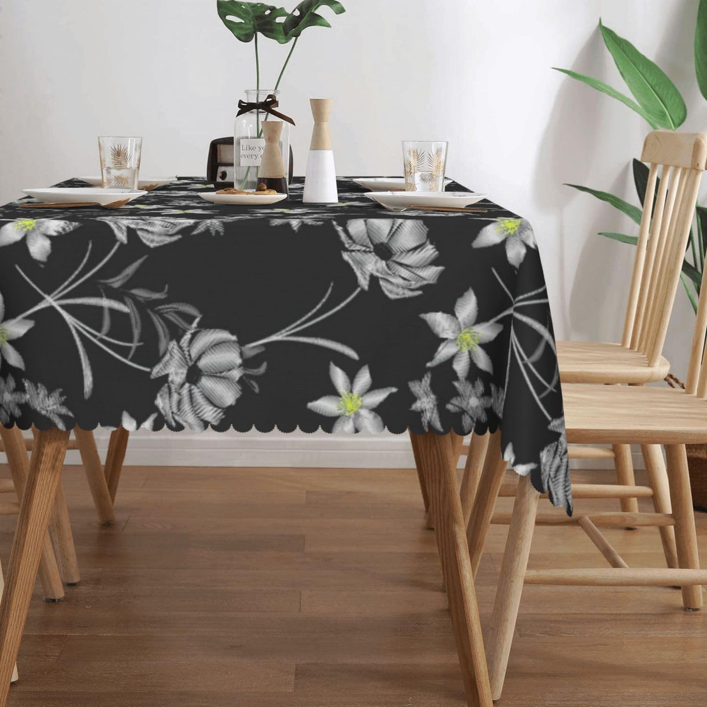 BHYGHJII Rectangular Table Cover Embroidered Floral Print Elegant Fitted Tablecloth for Farmhouse 54x72in