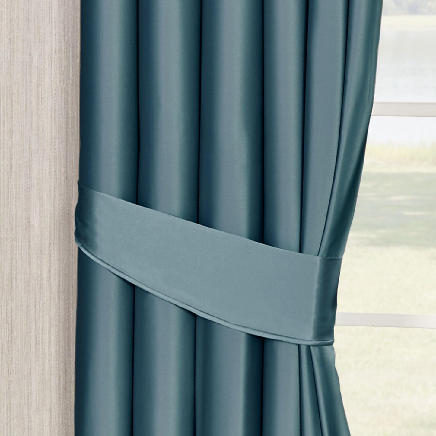 Cambridge Classic Luxury Window Treatment | Bold Blue Shadow Solid Color Polyester Satin | Elaborate Damask Quilted Scalloped Valance | Drapery Set Includes Scalloped Valance & 84L Lined Curtain Pair