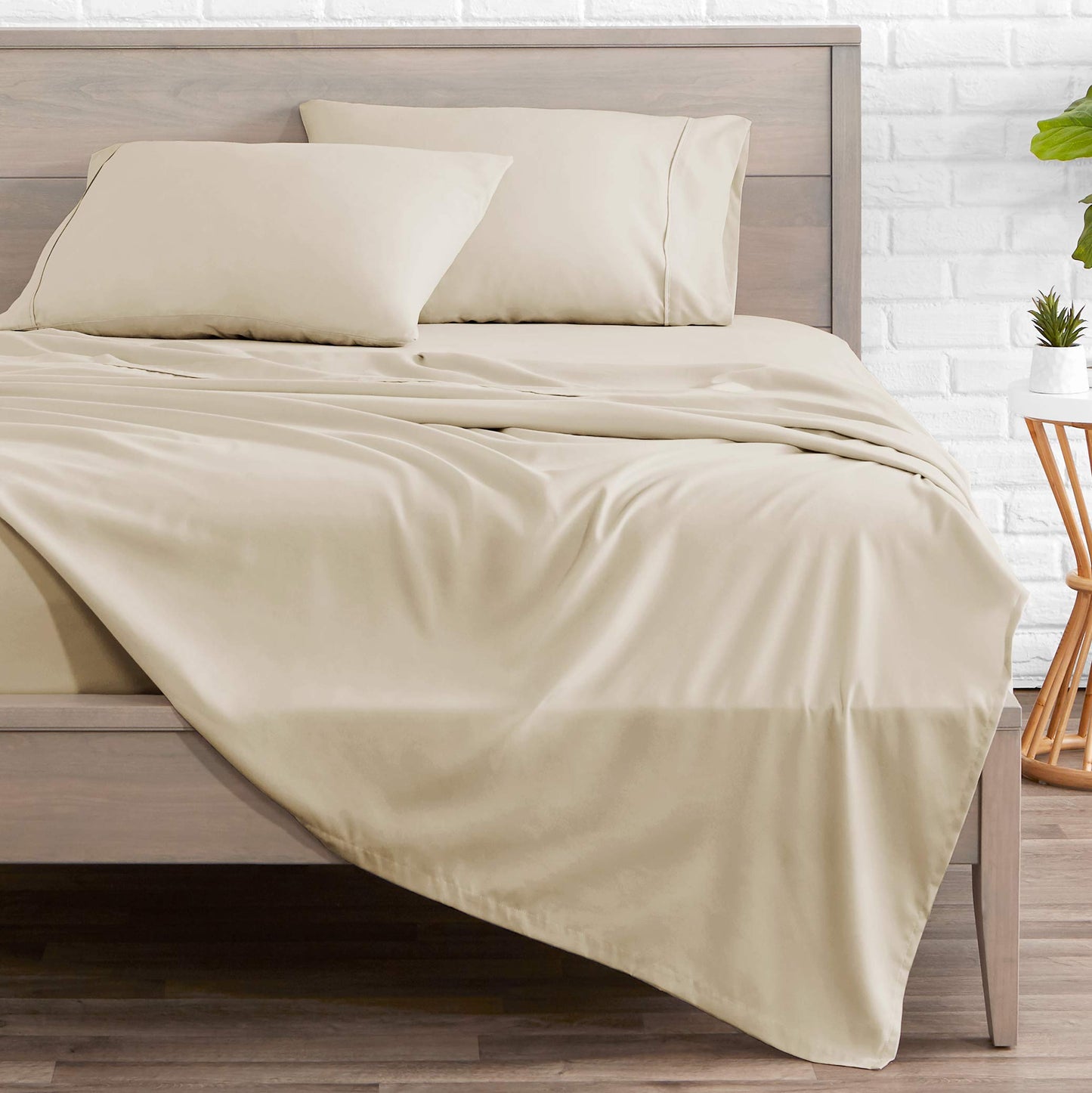 Bare Home Queen Sheet Set - 1800 Ultra-Soft Microfiber Queen Bed Sheets - Double Brushed - Deep Pockets - Easy Fit - 4 Piece Set - Bedding Sheets & Pillowcases (Queen, Sand)