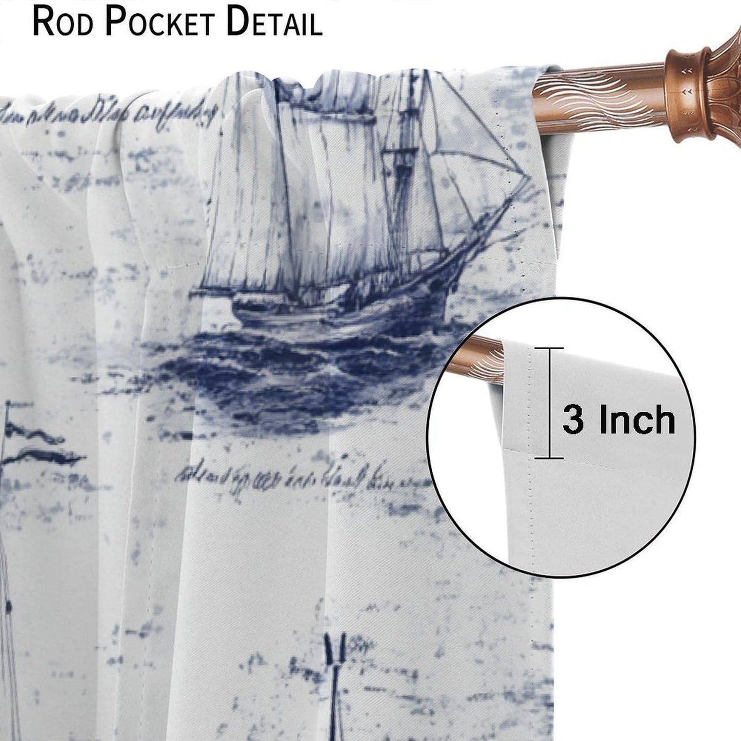 TOWINSFB Medieval Pirate Ship Blackout Curtains for Living Room Bedroom, Vintage Nautical Sailboat Compass Window Curtains Rod Pocket Thermal Insulated Window Drapes, 2 Panels, Each 21W x 45L