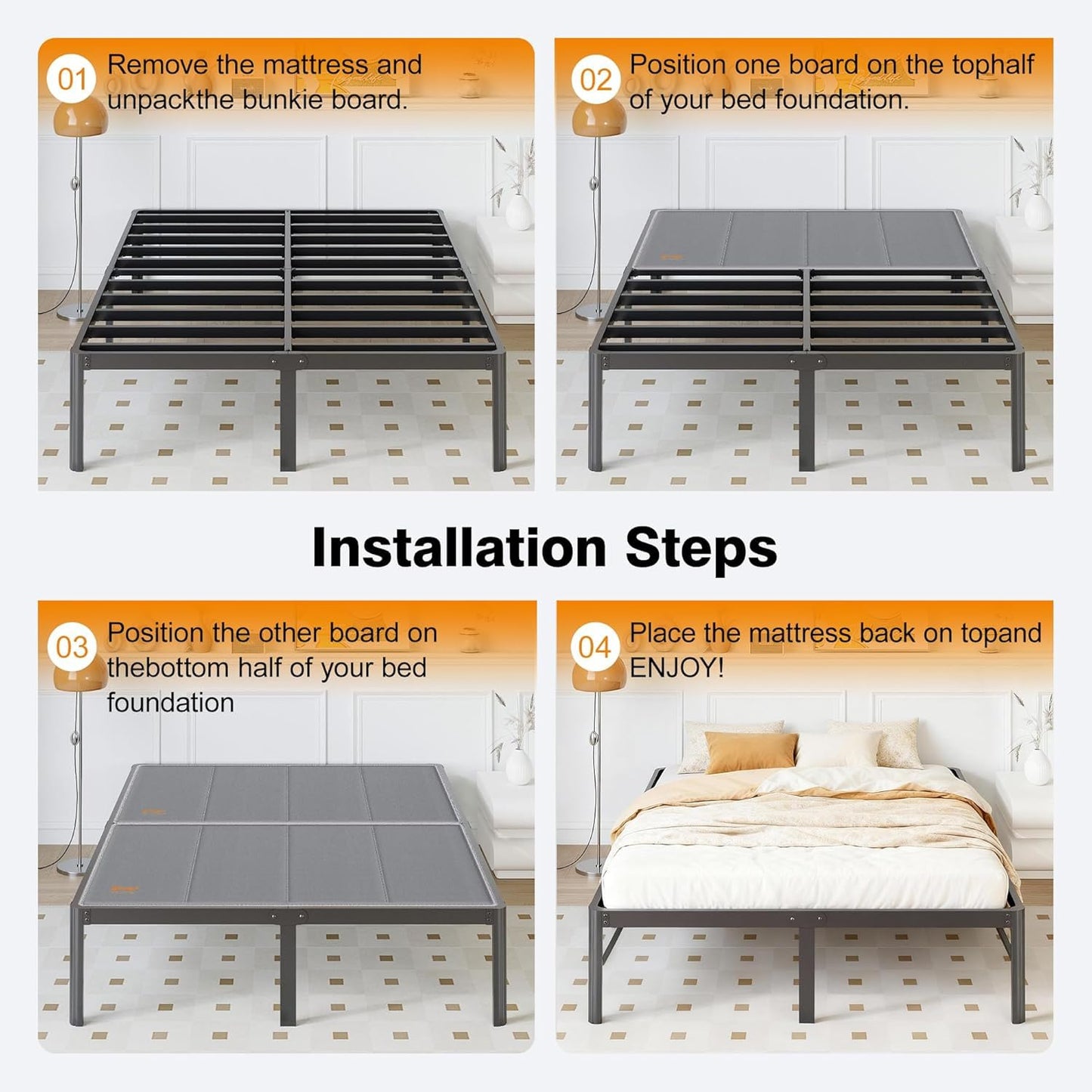 Drwwi Bunkie Board King 10mm(76” x 80”), Anti-Sag, Non-Slip Base & Noise-Free,Folding Mattress Support Board for Metal Bed Frame，Grey