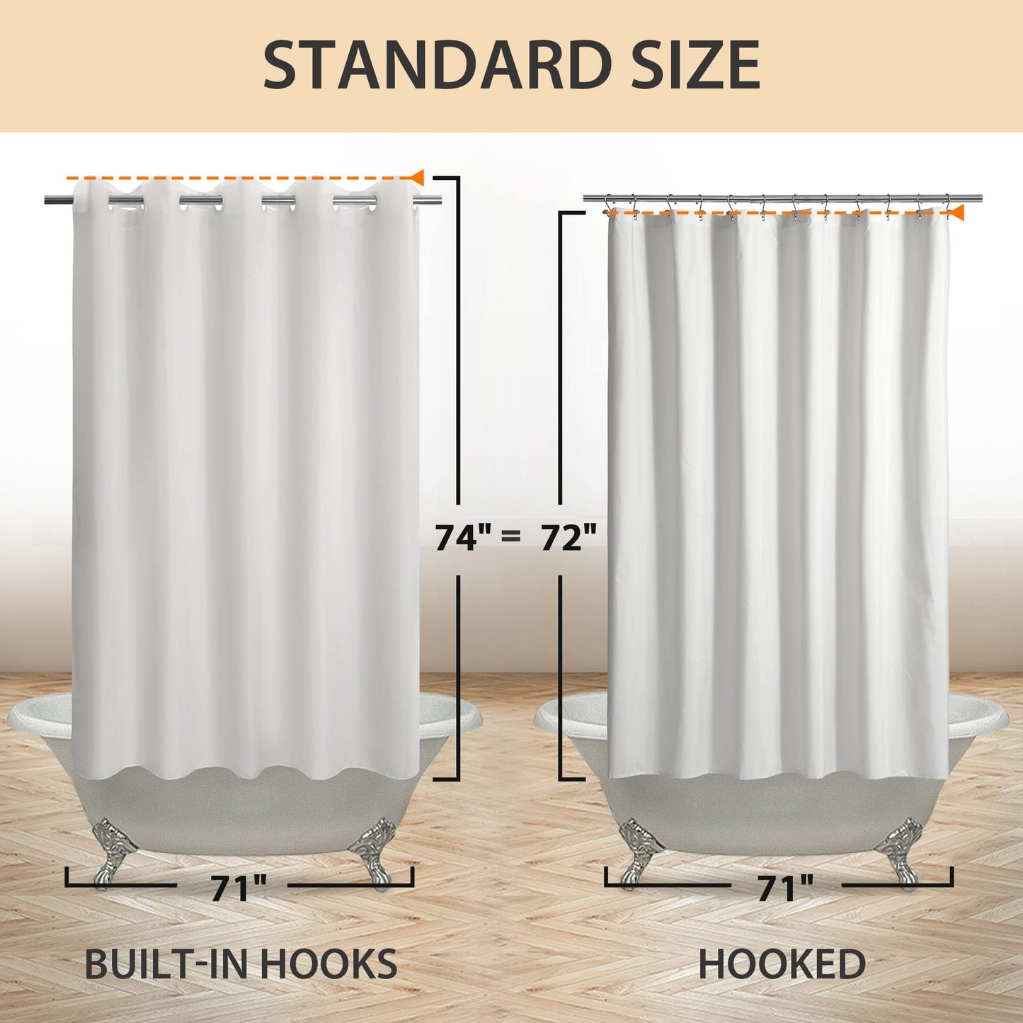 River Dream No Hook Hotel Cloth Shower Curtain Microfiber - Waterproof Soft Washable Fabric Shower Curtain or Liner with Magnets, White, Standard Size