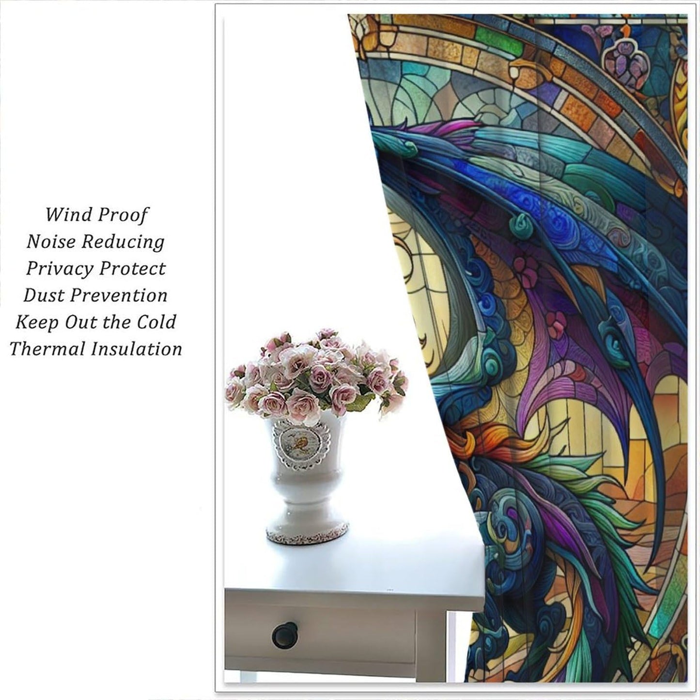 FengMingRui Stained Glass Dragon Curtains for Kids Abstract Geometry Western Dragon Window Treatments for Boys Girls Bedroom Living Room Window Drapes 42" W X 45" L