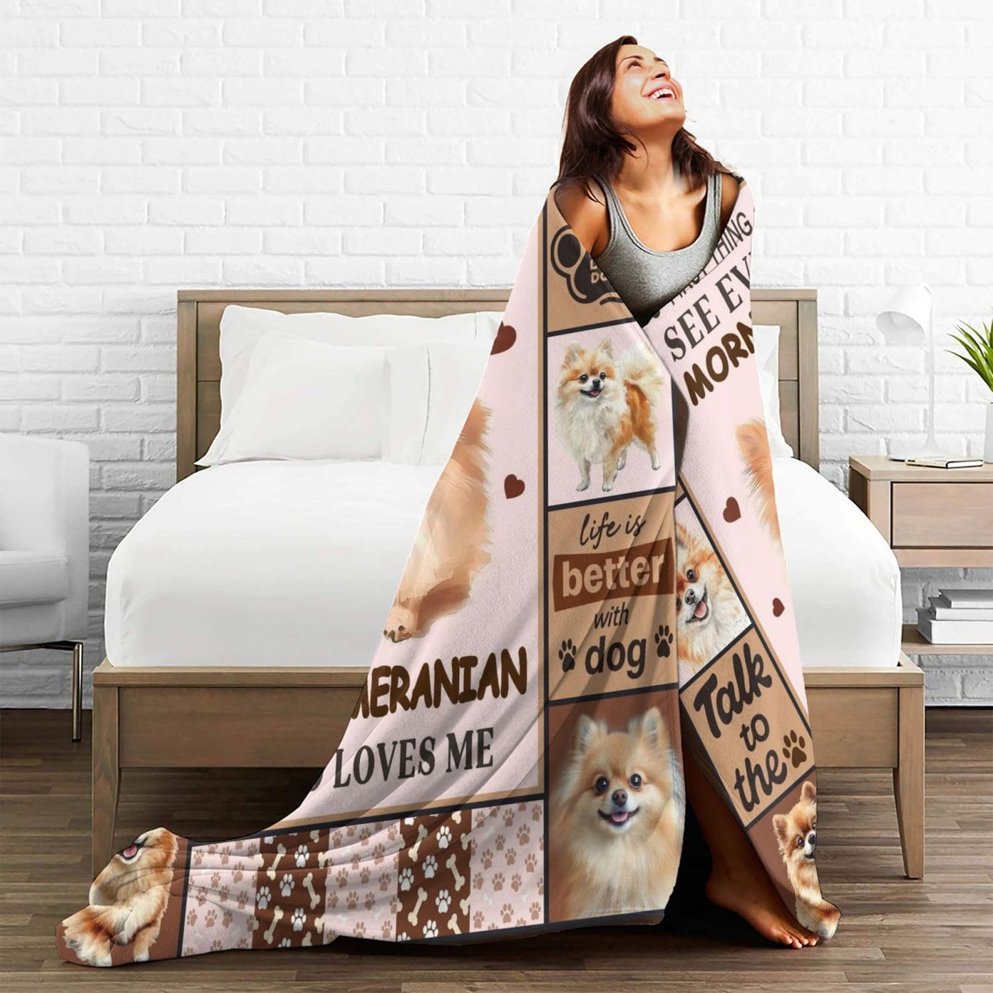 Lovira Pomeranian Throw Blanket Dog Print Blankets Gifts for Couch Sofa Bed Stuff Decor Lightweight Soft Cozy Fleece Plush Warm Flannel Bedding for Lover Men Women 40"x50"