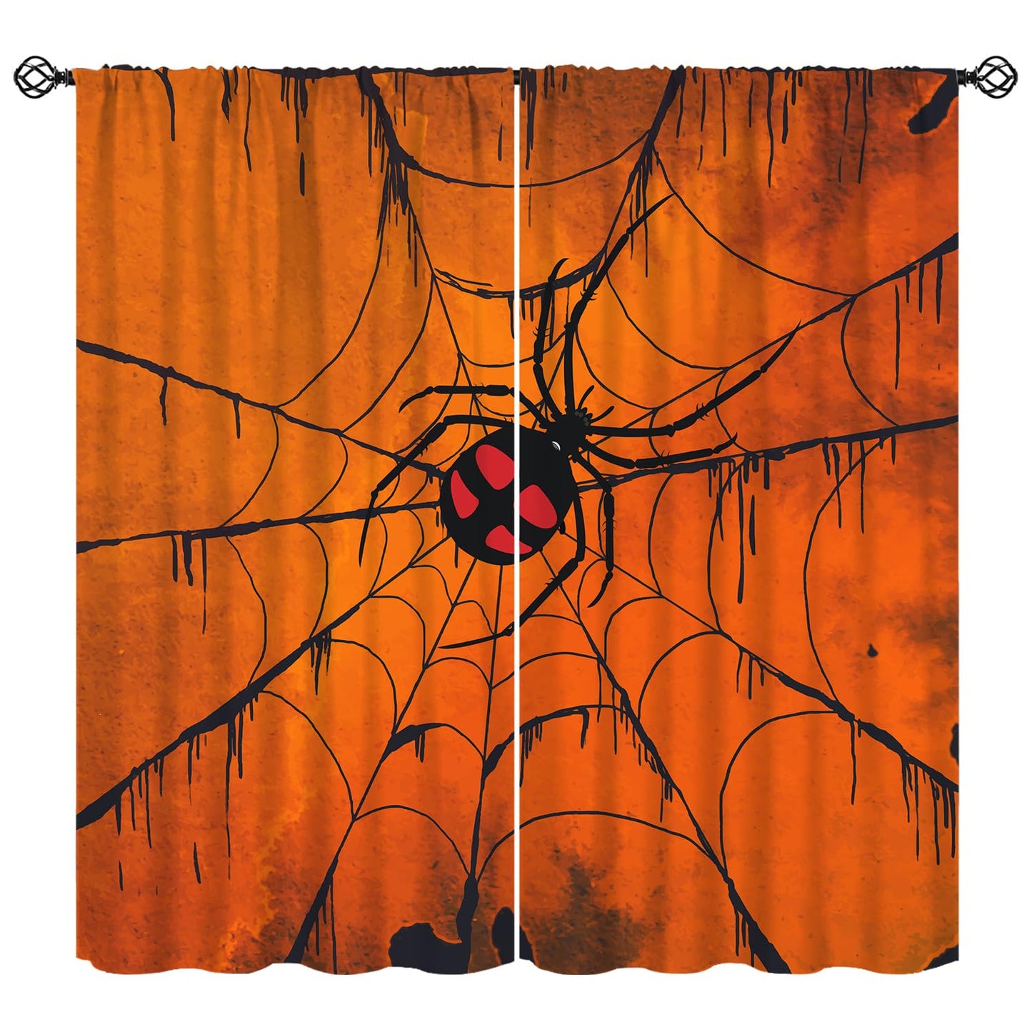 Djaby Spiders Web Curtains, Halloween Spooky Spider Web Gothic Scary Window Curtain for Boys Girls Kids Baby Bedroom Nursery 42" W X 45" L(No Blackout)