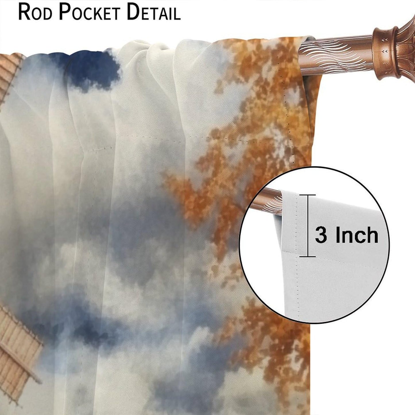 WDHTEXT Rustic Windmill Scenery Blackout Curtains, Thermal Insulated Path Tree Rod Pocket Window Drapes for Living Room Bedroom Decor, 2 Panels, Each 21W x 45L