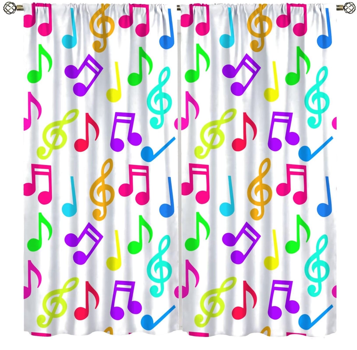 Focusbrite Music Curtains,Colorful Music Equalizer Note Pattern for Bedroom Living Room Music Room Study Window Drapes Set 2 Panels,42x45 Inches