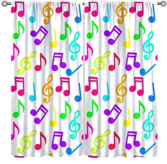 Focusbrite Music Curtains,Colorful Music Equalizer Note Pattern for Bedroom Living Room Music Room Study Window Drapes Set 2 Panels,42x45 Inches
