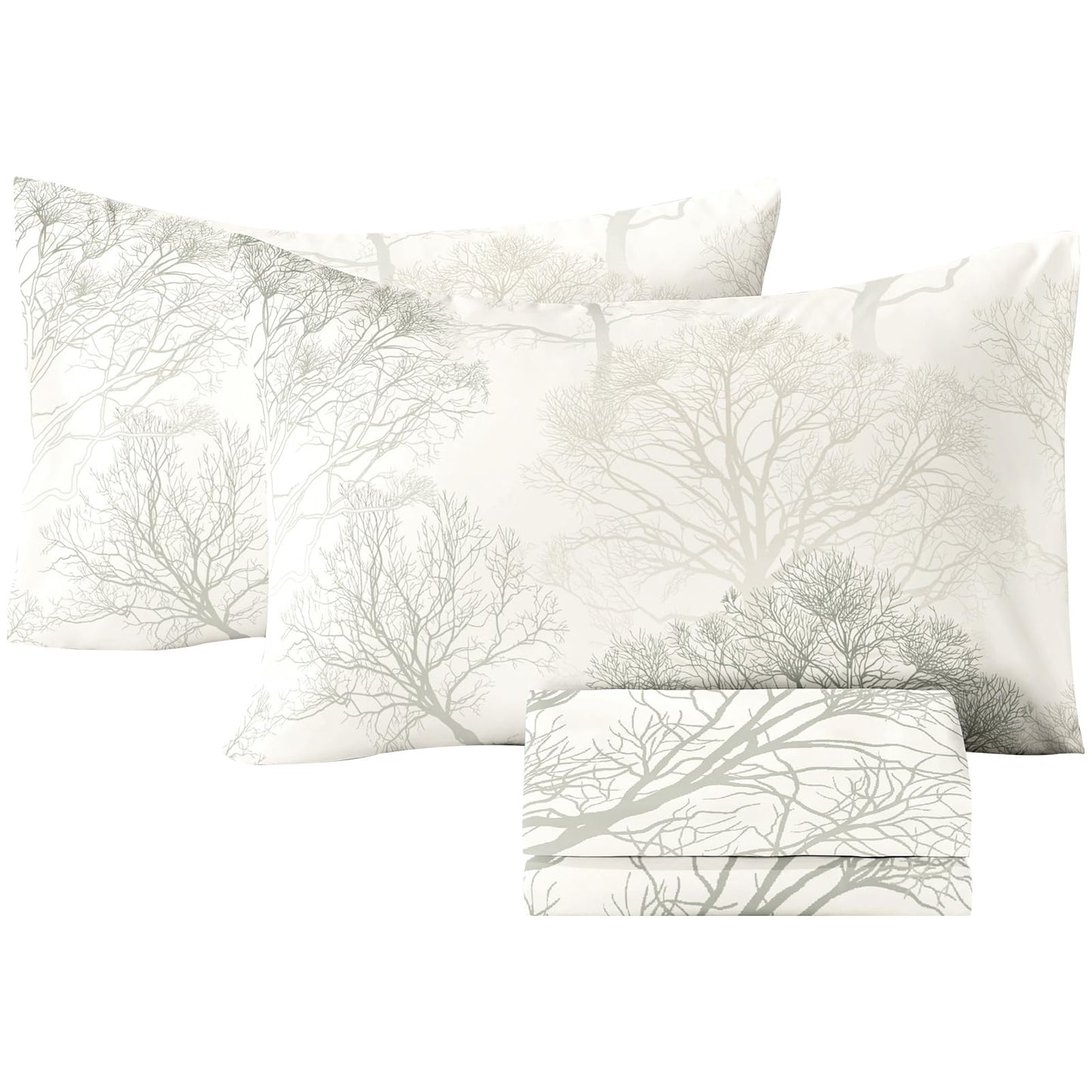 HCORA Floral Queen Sheet Set, Luxury 1800TC Hotel Quality Double Brushed Microfiber Deep Pocket Bed Sheets, Ultra Soft, Breathable and Cooling, 4PC, Queen Size