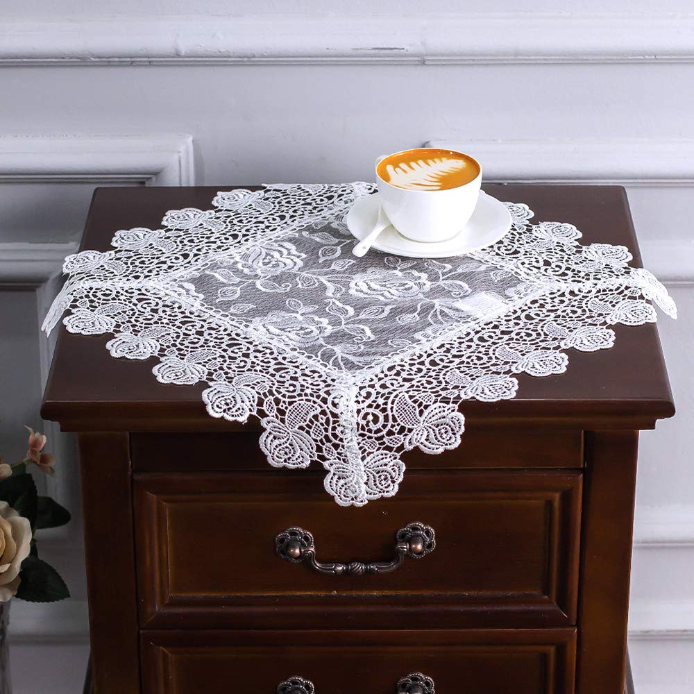 ARTABLE Rectangle Small Table Cloth Lace Macrame Vintage Tablecloth Shabby Chic Embroidered Oblong Table Cover for Wedding Banquet Holiday Long Dinner Tables (Offwhite, 43"x43")