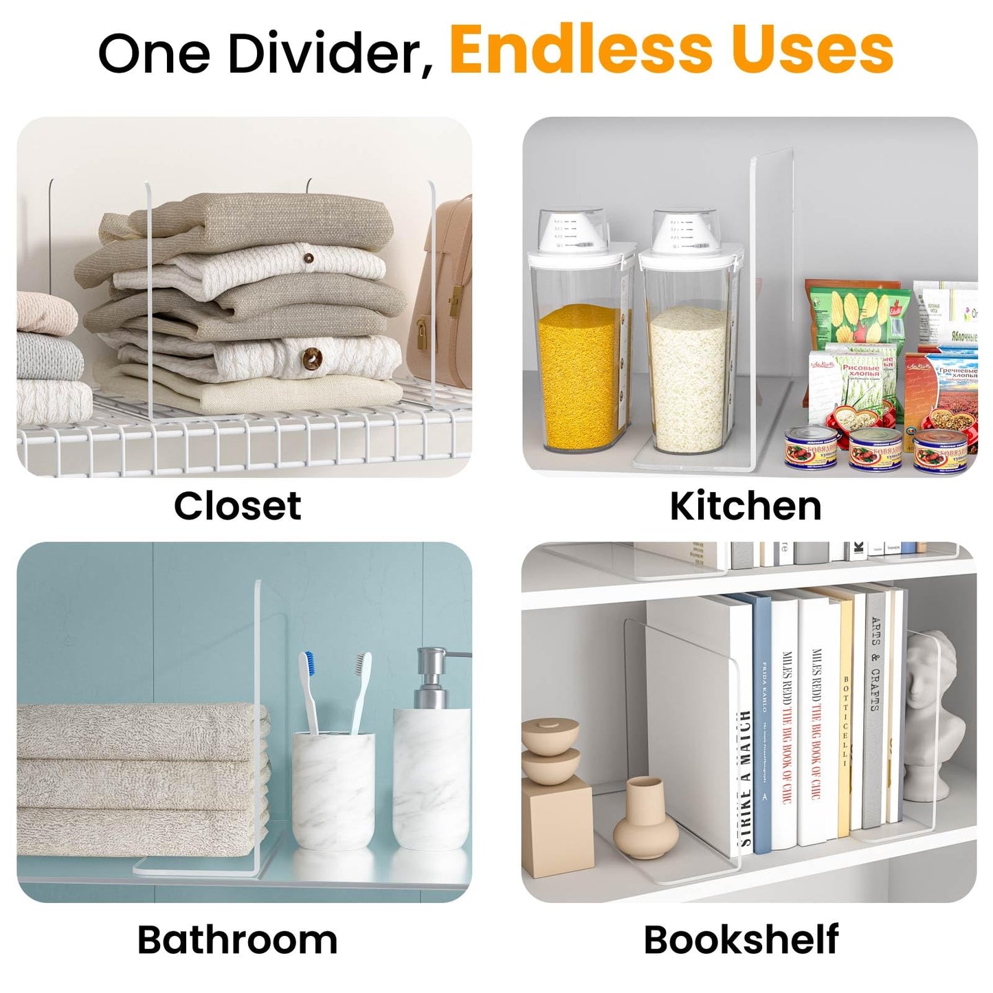 Hotbird Shelf Dividers for Closet Organization – Acrylic Clear Sturdy Dividers to Keep Clothes, Sweaters & Purses Upright, Free-Standing for Wood Shelves, 10" Tall x 12" Deep, 4 Pack