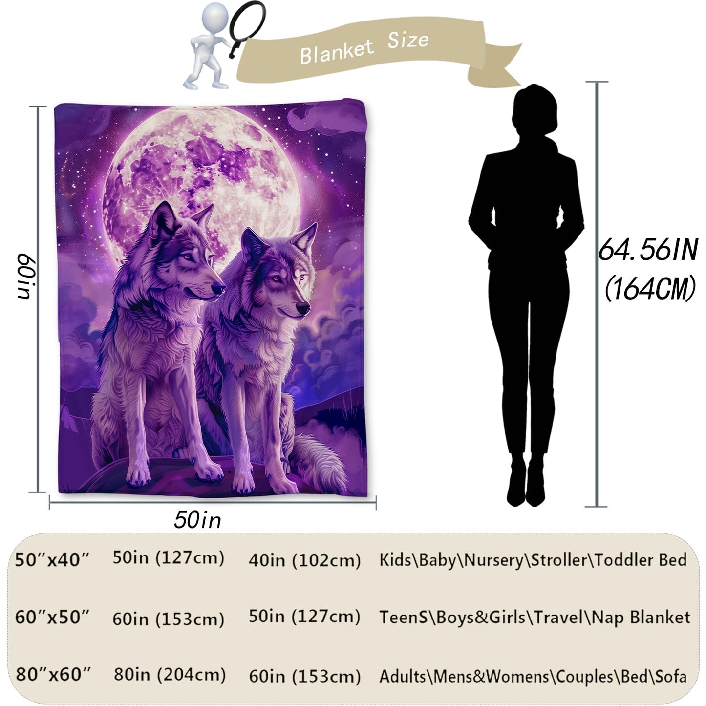 Ti Caldi Mystic Moon Wolf Blanket - Ultra Soft, Lightweight Flannel, Fuzzy and Fluffy, Perfect for Couch, Bed, Travel, Outdoor - Cozy Home Decor - Vivid Night Sky and Wildlife Design 60×50 in