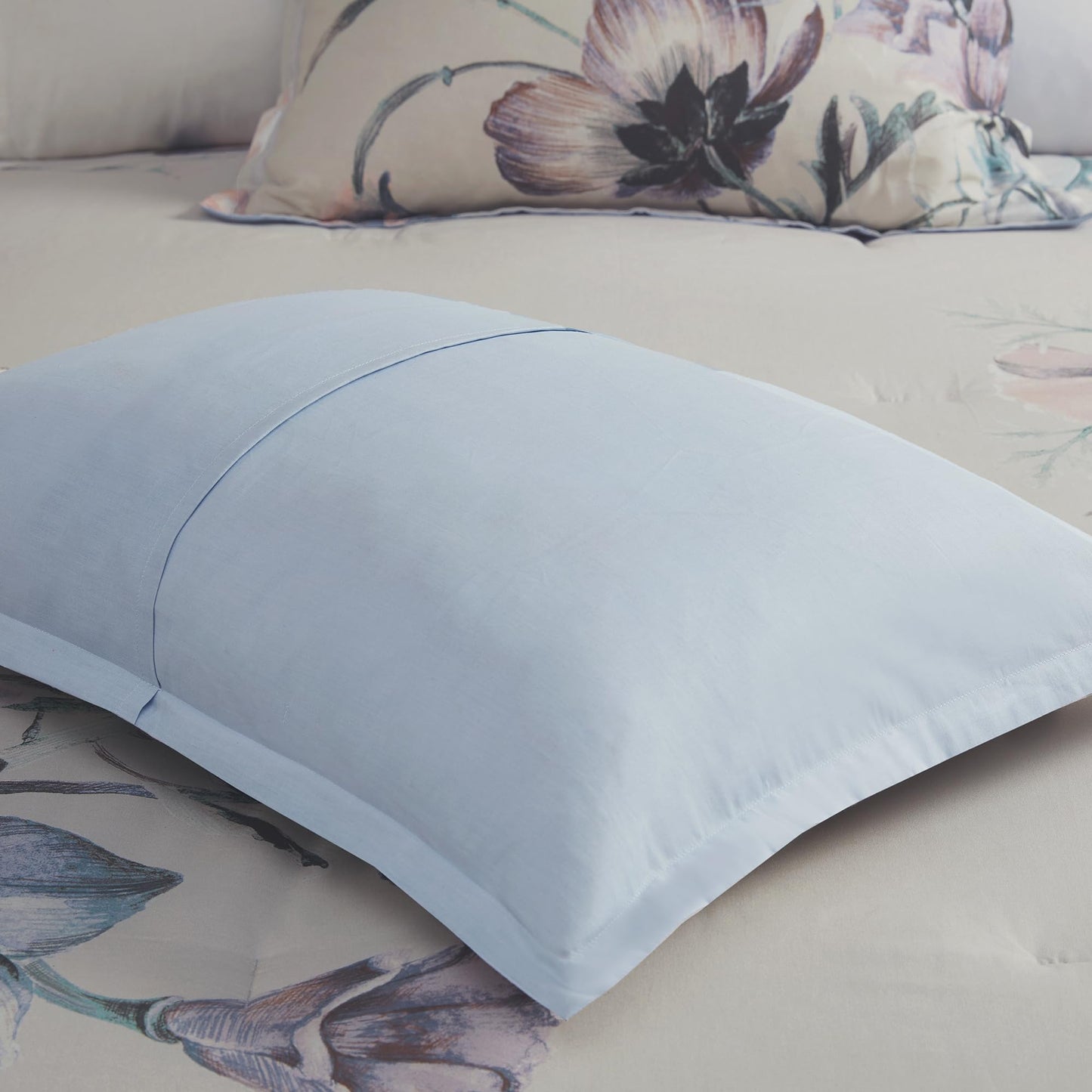 Madison Park Cassandra Cotton Blend Comforter Set - Feminine Design Colorful Floral Print, All Season Down Alternative Bedding Layer and Matching Shams, Queen (90 in x 90 in), Blue 8 Piece