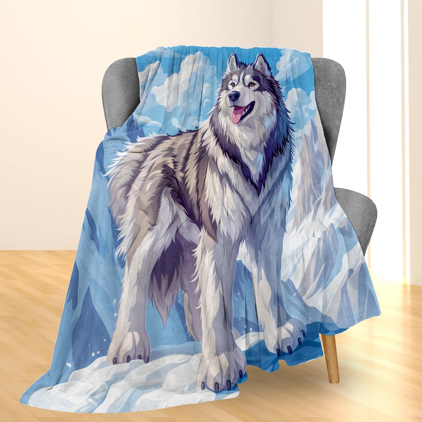 Ti Caldi Majestic Husky in Snowy Mountains Blanket - Soft Lightweight Cozy Flannel Throw Blanket for Adults Kids Women, Warm Fuzzy Blankets for Couch, Bed, Travel, Home Decor, Living Room 60×50 in