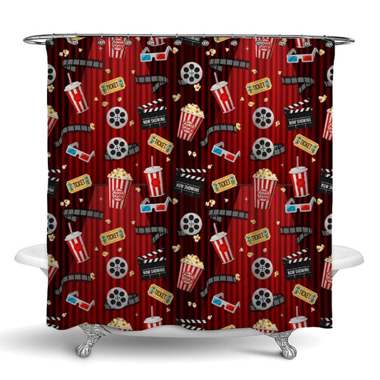 Meaudiwes Waterproof Lightweight Shower Curtains for Bathroom Shower Curtain Movie Theater Theme Cinema Clapboard Film Popcorn Print, 72"x 70"