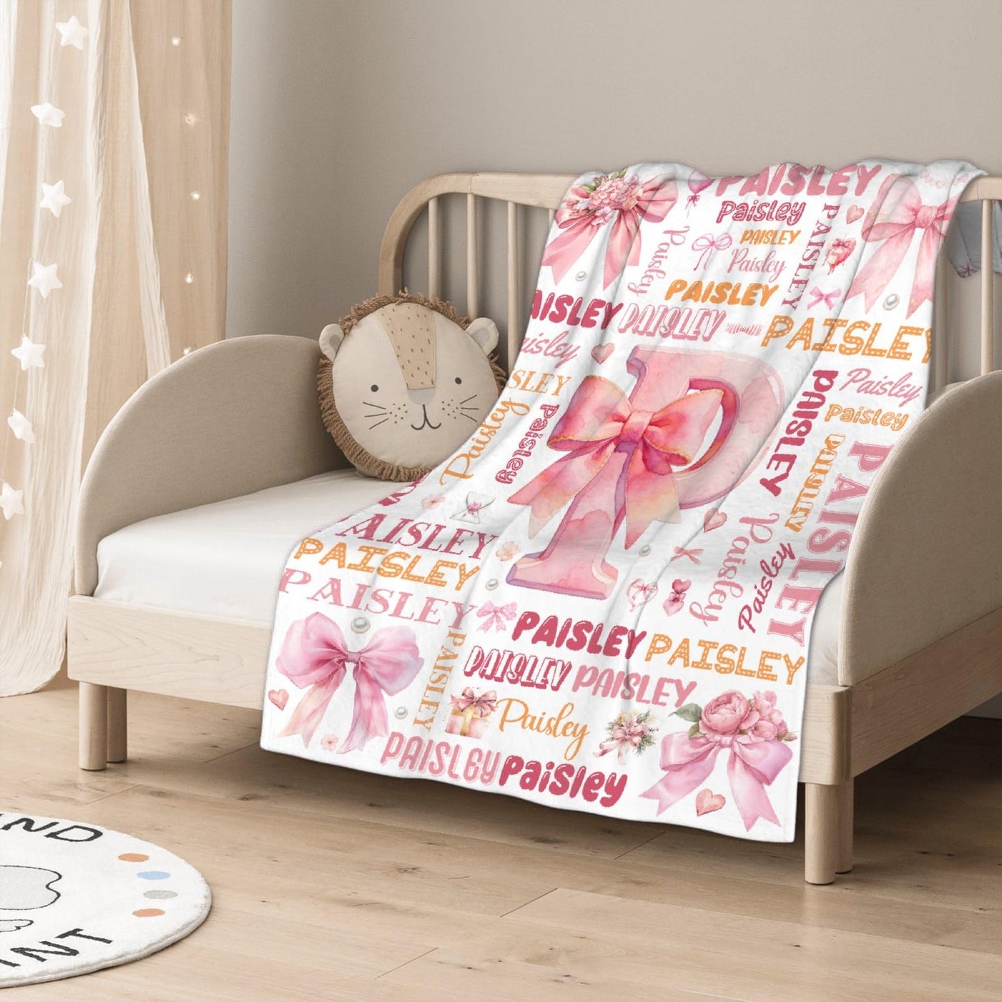 Custom Bow Blanket,Personalized Bow Gifts,Soft Flannel Throw for Bed Sofa,Lightweight,40 x 30in