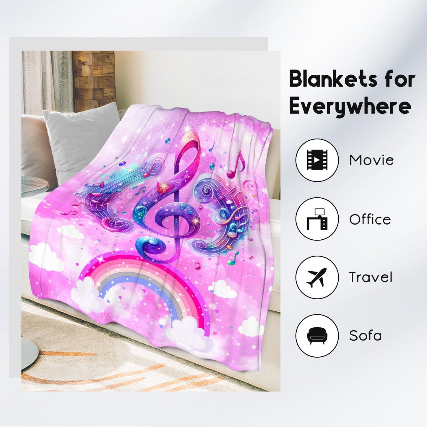 Gifts for Music Lovers, Music Blanket for Girls Women, Kids Comfy Flannel Throw for Sofa Home Decor, 40"x50"