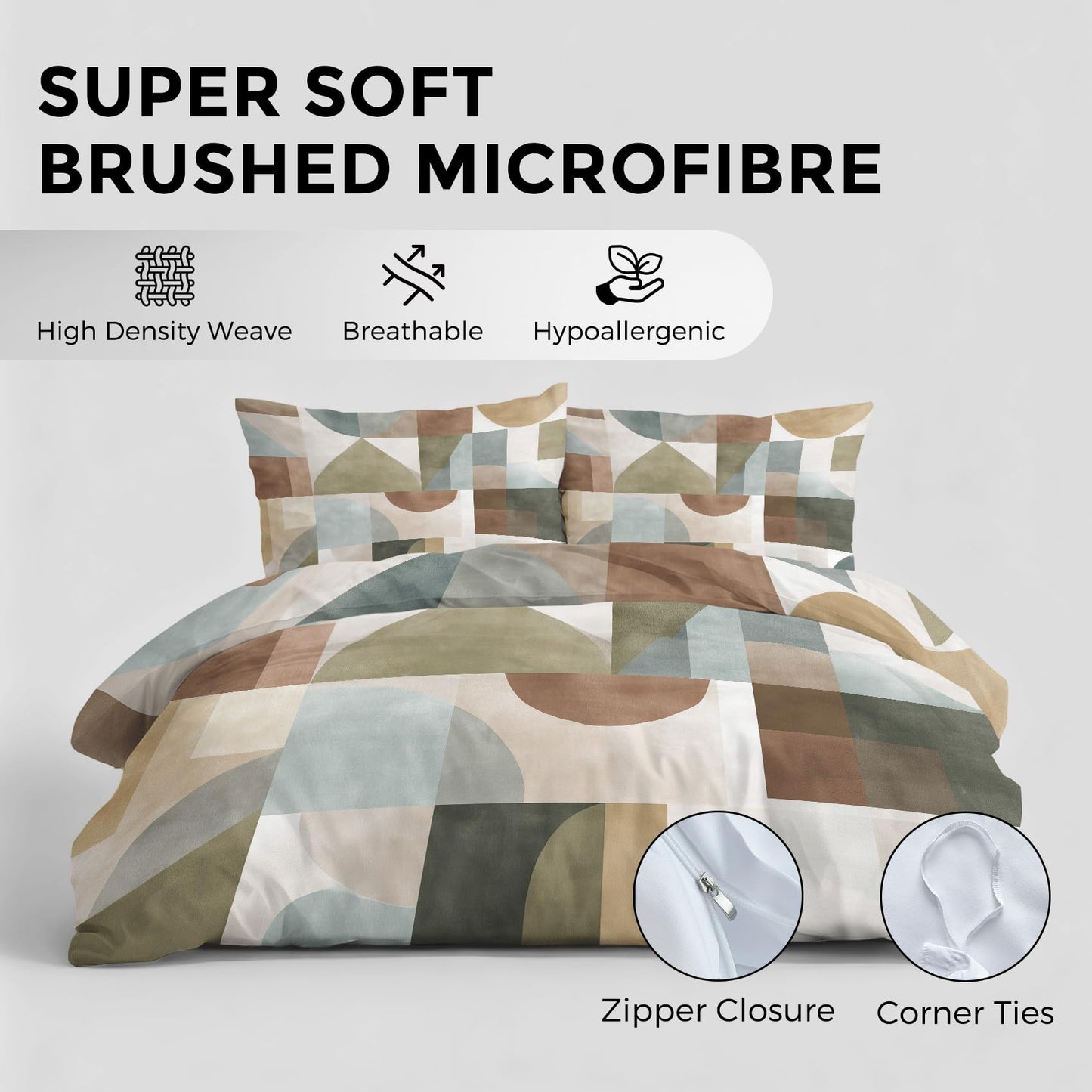 Abstract Geometric Duvet Cover Twin Size, Mid Century Modern Bedding Set 2 pcs with 1 Pillow Cover, Modern Geometry Bedroom Decor, Soft Microfiber Reversible, Zipper & Ties KJJT 108