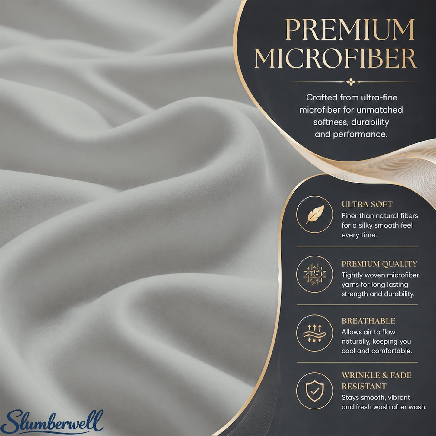 SlumberWell King Sheet Set, 4 Piece Microfiber Sheets, Extra Deep Pocket (18–24 Inch), Fits Thick Mattress, Soft Breathable & Wrinkle-Resistant, Light Grey