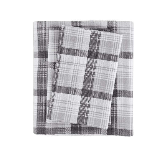Woolrich Cotton Sheet Set Cottage Charms Print, 100% Cotton Flannel Sheets Warm & Fuzzy Bedding Set Queen Size Sheets, Fitted Pocket Fits Up to 14" Mattress, Queen Grey Plaid, 4 Piece