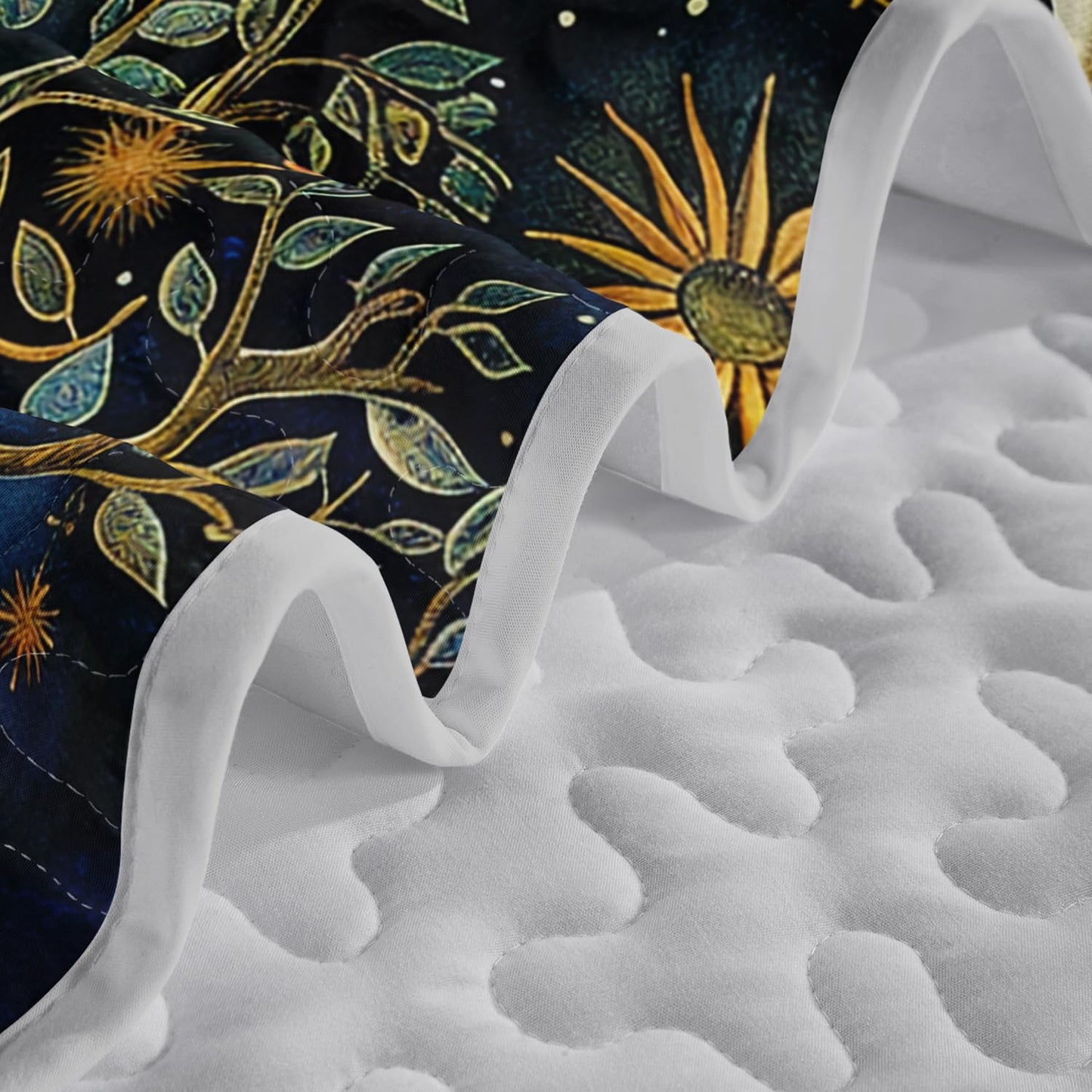 XYNHML Dreamy Tree of Life Quilts Bedding Full 3Pcs Mysterious Sun Moon Starry Celestial Quilt Bed Set Lightweight Soft Bedspreads Coverlet with 2 Pillowcases for Kid Boy Girl Teen Adult Bed Decor