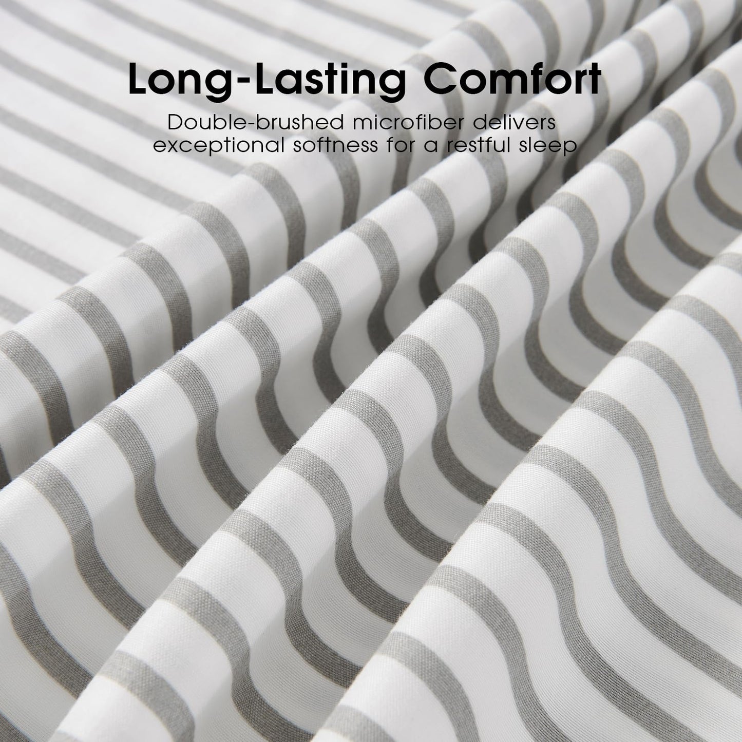 FreshCulture King Size Sheets Set - Ultra Soft Striped Microfiber Sheets - Deep Pockets up to 16" - Easy Care - Hotel Luxury 4 Piece Set, Stripe Grey