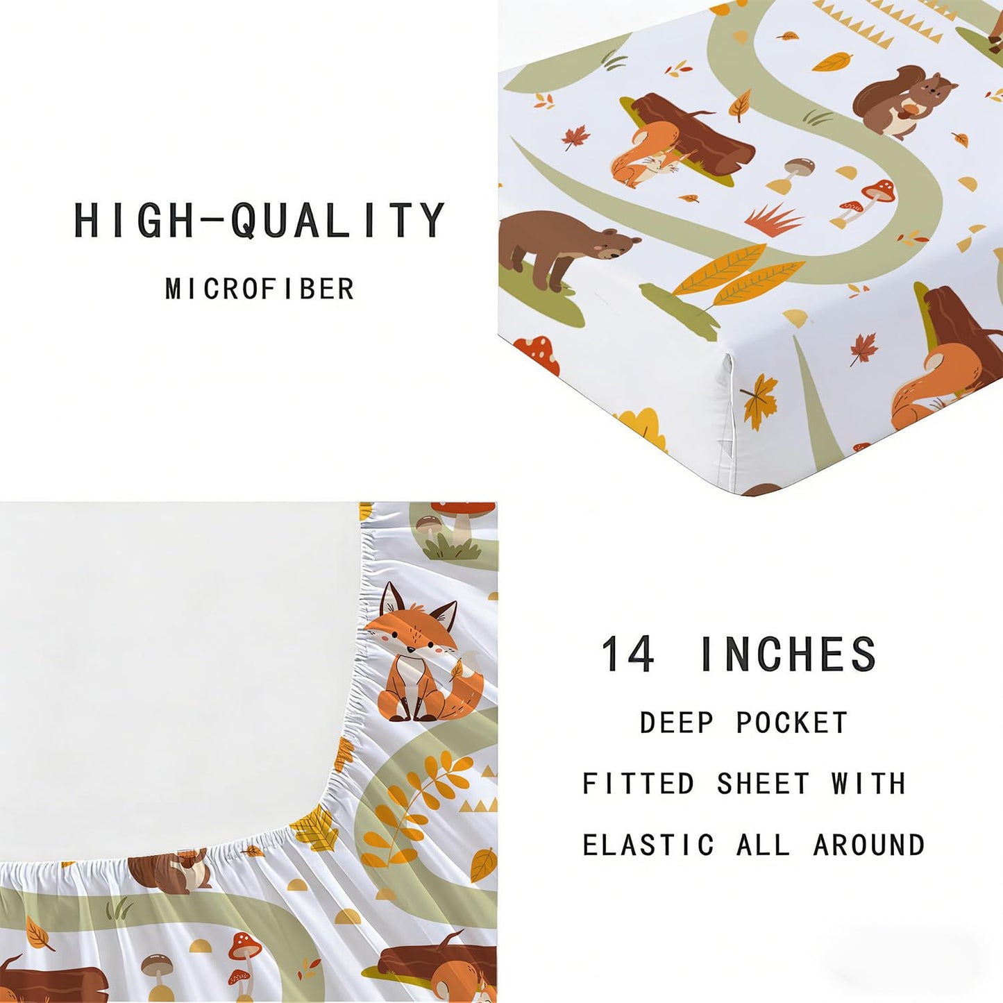 Yasida Twin Size Fox Forest Animals Twin Fitted Sheet Kids 3D Fox Pillowcase Washable Sheets Set Kid Animals Bedding Sheet Soft Microfiber(1*Sheet+1*Pillowcase)
