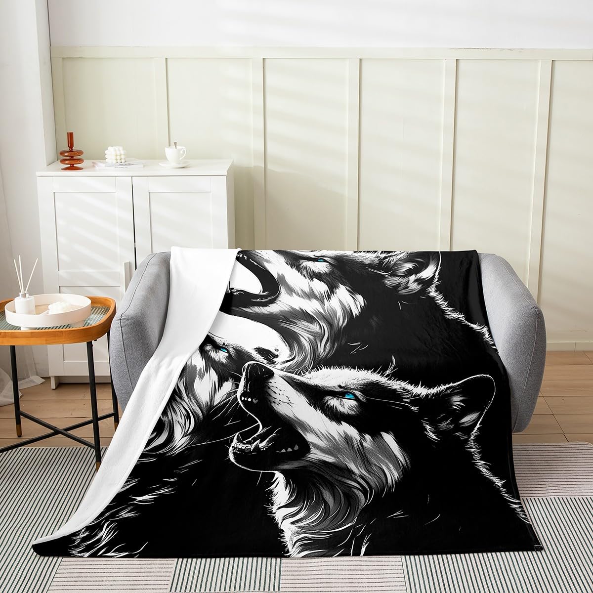 Erosebridal Howling Wolf Blanket 40x50 Inch,3D Animal Print Throw Blanket for Boys,Safari Wild Wolf Fleece Blanket Warm,Rustic Wildlife Fuzzy Blanket for Bedroom